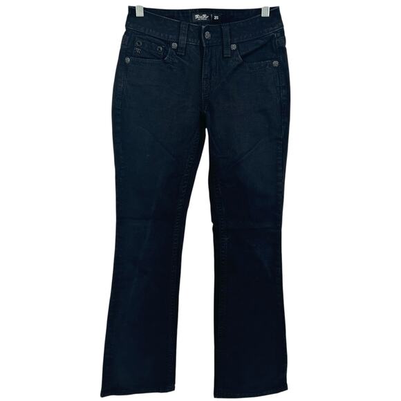 VTG y2k Women's Black Denim Low Rise Miss Me Western Feather Bootcut Jeans Sz 25 - Picture 2 of 7